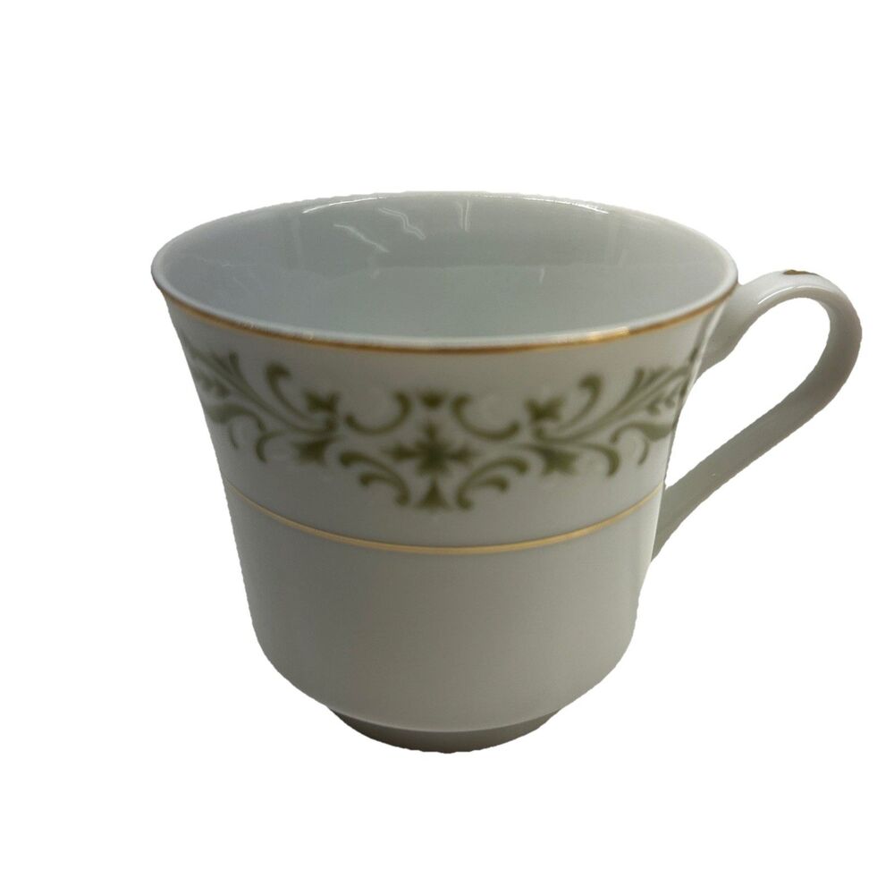 LOT OF 12 - Allegro Fine China Of Japan Green‎ White Gold Trim Tea Cups